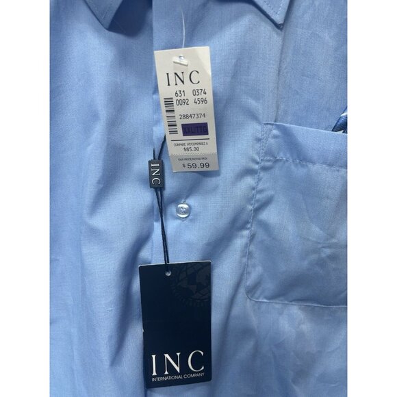 Big and Tall Dress Shirt Blue Mens Button Up Collared Top INC Size XXL,New as Is - Picture 2 of 11